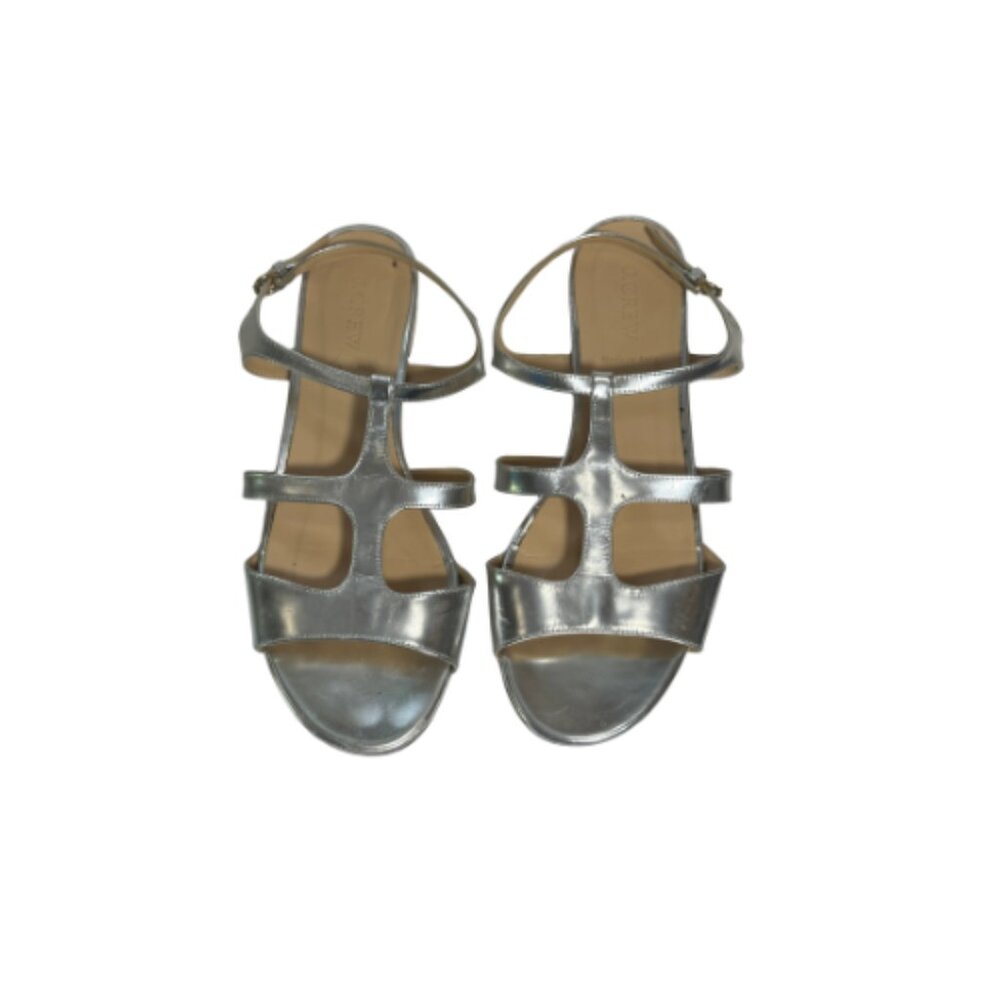 *USED Silver J.CREW Strap Sandals Size 10 (BB1038)